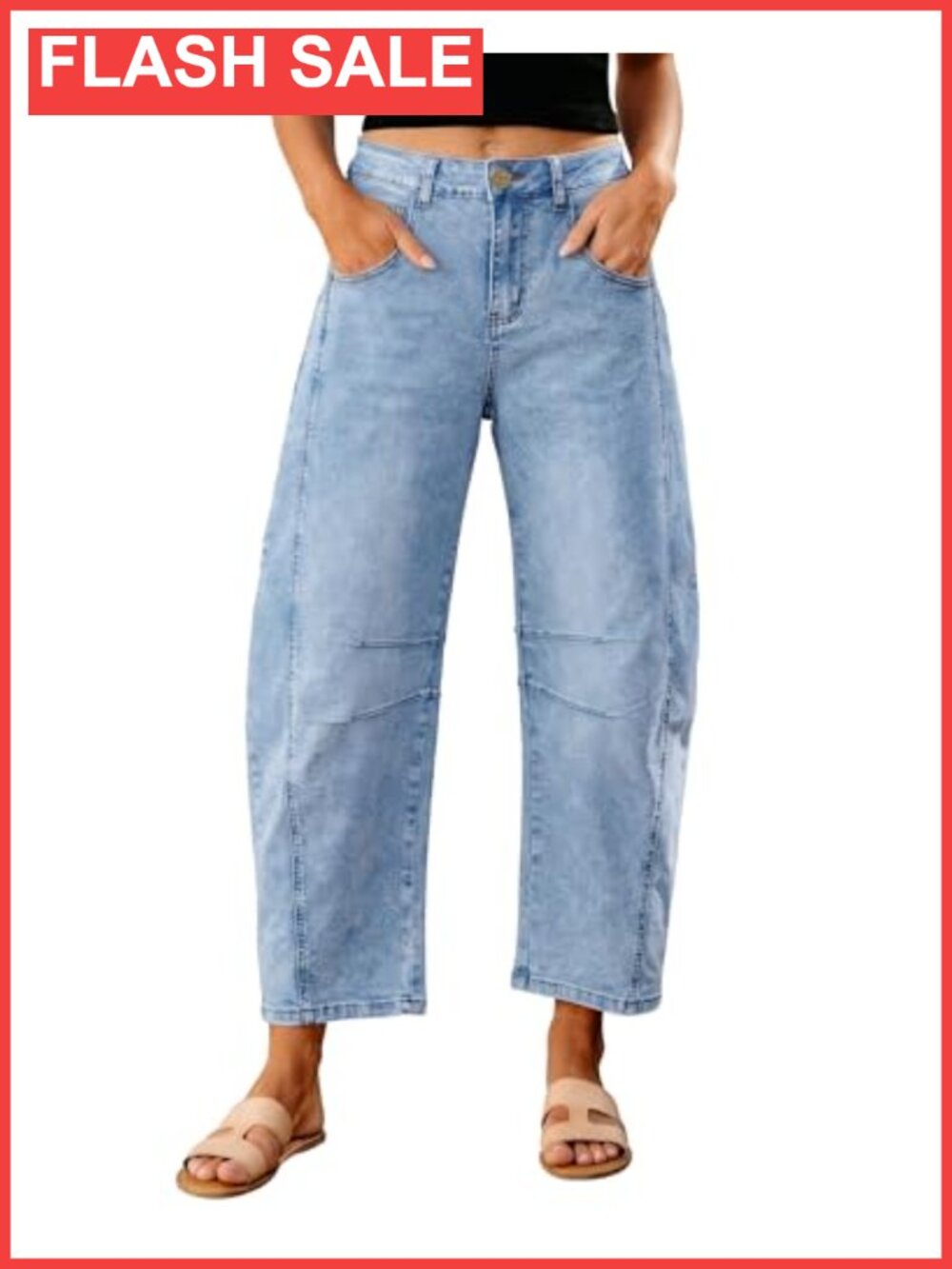 High Waist Barrel Jeans Cropped Stretch Denim Wide Leg Pants